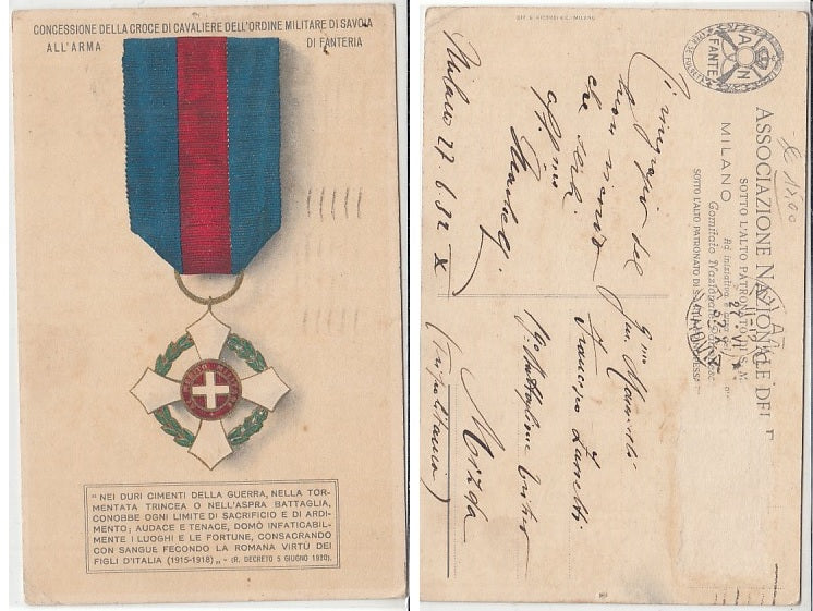 CC- CARTOLINA ASSOCIAZIONE NAZIONALE FANTERIA CROCE SAVOIA WW1 1915/1918 CRT2429
