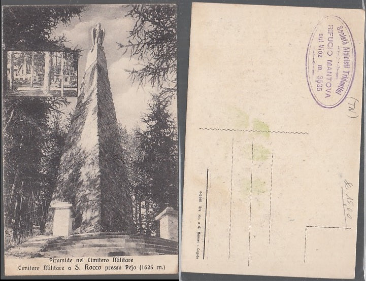 CC- CARTOLINA PIRAMIDE CIMITERO MILITARE S. ROCCO PEJO ALPINI WW1 - CRT2450