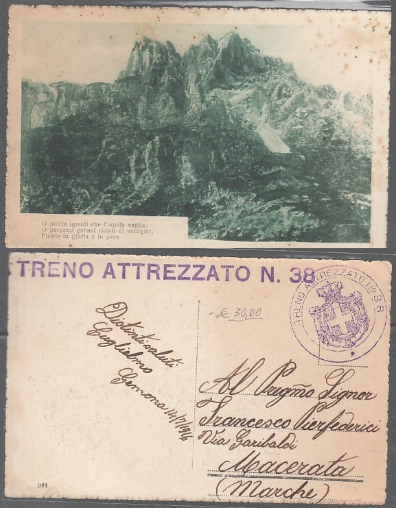 CC- CARTOLINA PANORAMA TIMBRO TRENO ATTREZZATO 38 WW1 1916 - CRT2463