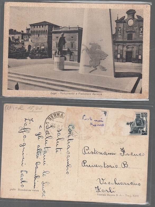 CC- CARTOLINA WW1 LUGO MONUMENTO A FRANCESCO BARACCA VIAGGIATA - CRT2464