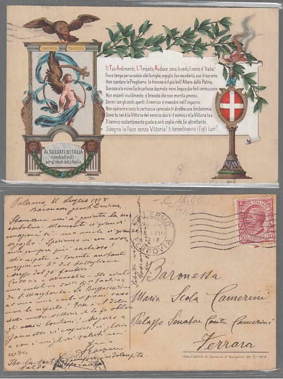 CC- CARTOLINA TRENTO TRIESTE SOLDATI COMBATTENTI VIAGGIATA 1918 - CRT2505