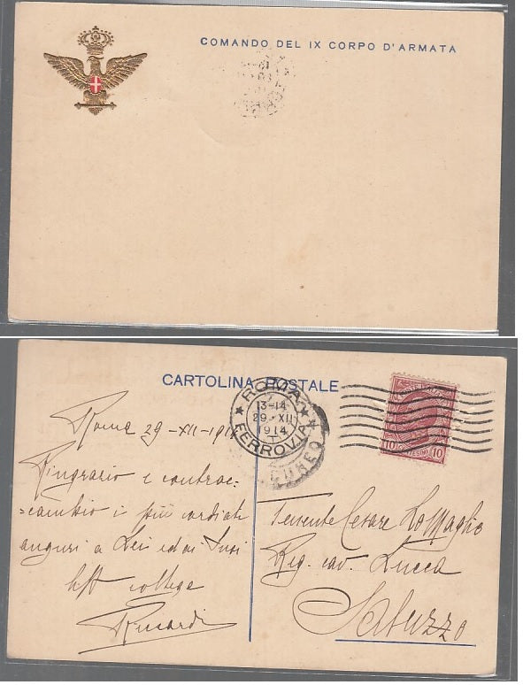 CC- CARTOLINA POSTALE IX CORPO D'ARMATA WW1 VIAGGIATA 1914 - CRT2527