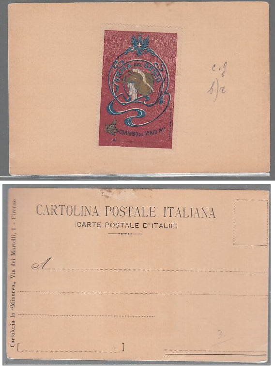 CC- CARTOLINA POSTALE LA MINERVA COMANDO ARMA DEL GENIO MILITARE - WW1 CRT2528
