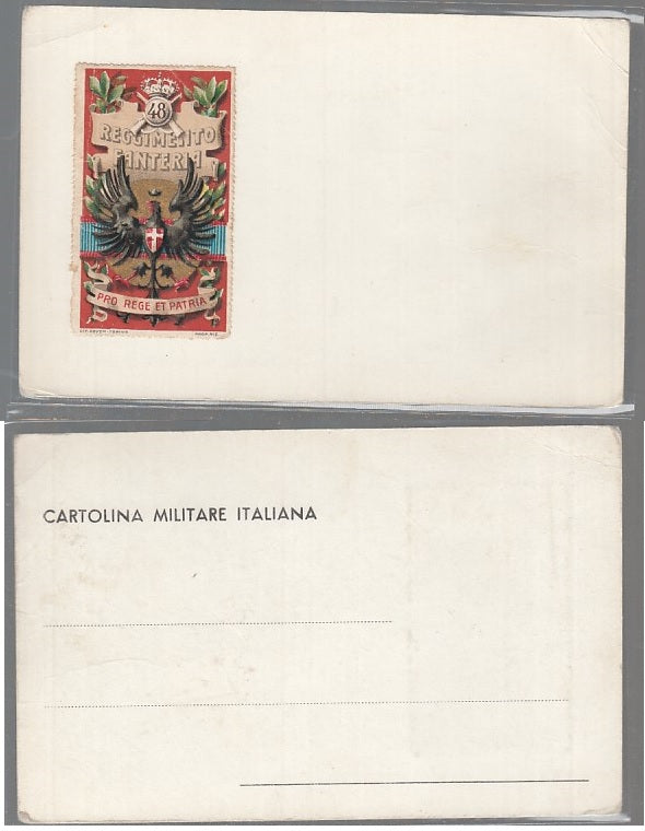 CC- CARTOLINA POSTALE MILITARE 48°REGGIMENTO FANTERIA PRO REGE ET PATRIA CRT2544