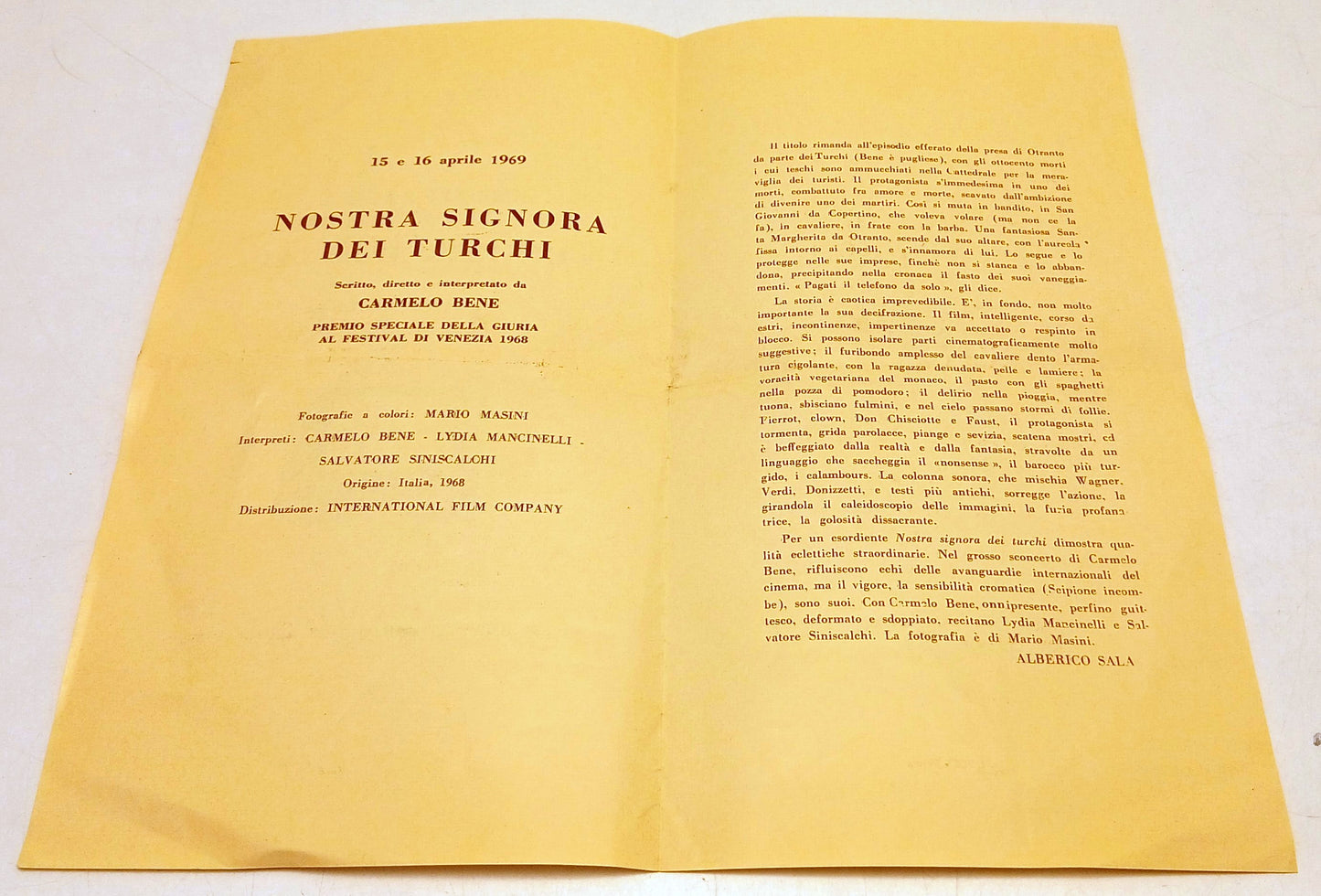 CV- Nostra Signora dei Turchi Carmelo Bene - Cinema Trento Parma 1969 - RVSa985