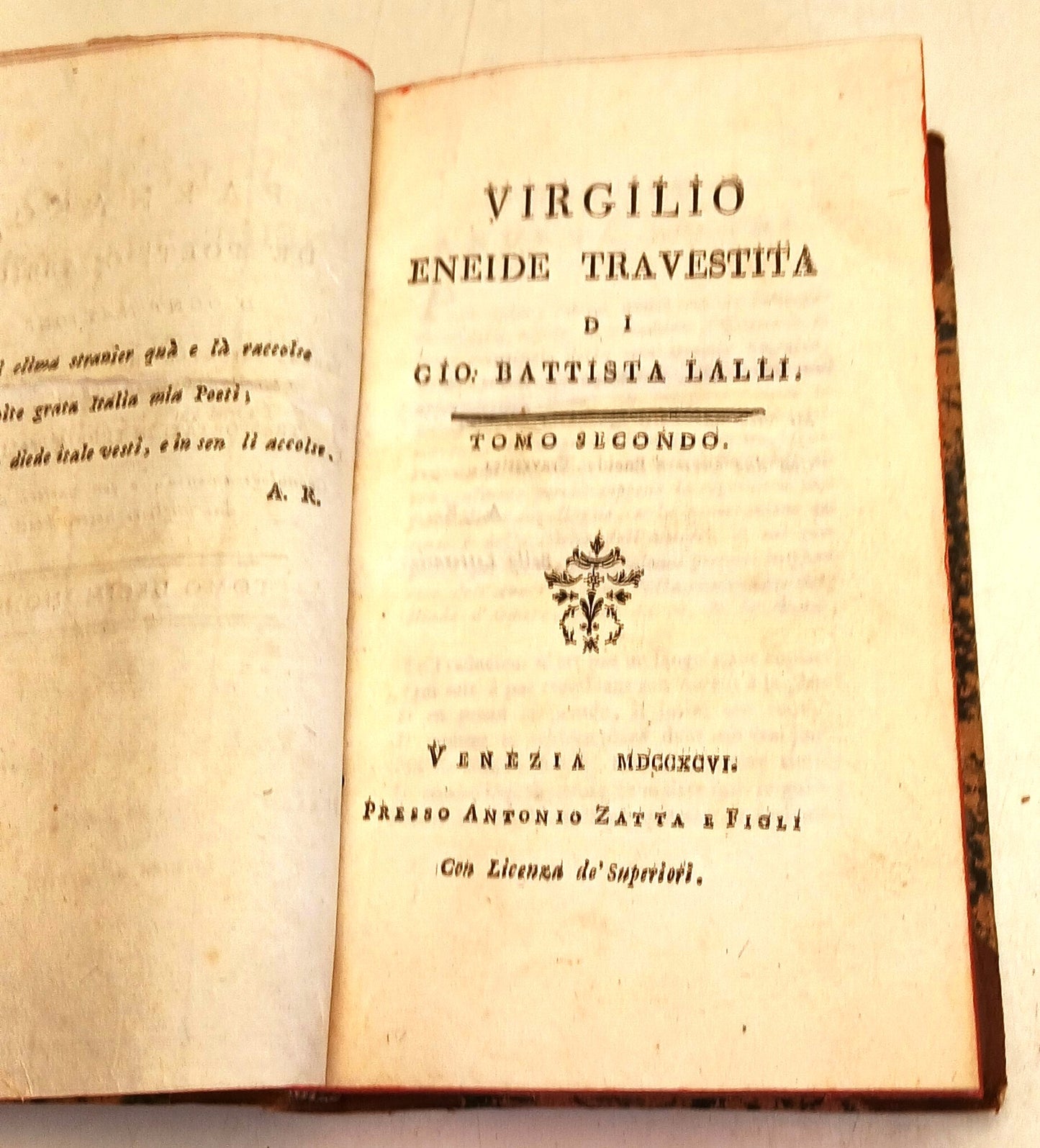 Eneide Travestita Tomo II di Gio Battista Lalli - Virgilio - Zatta- 1796- ZFS260
