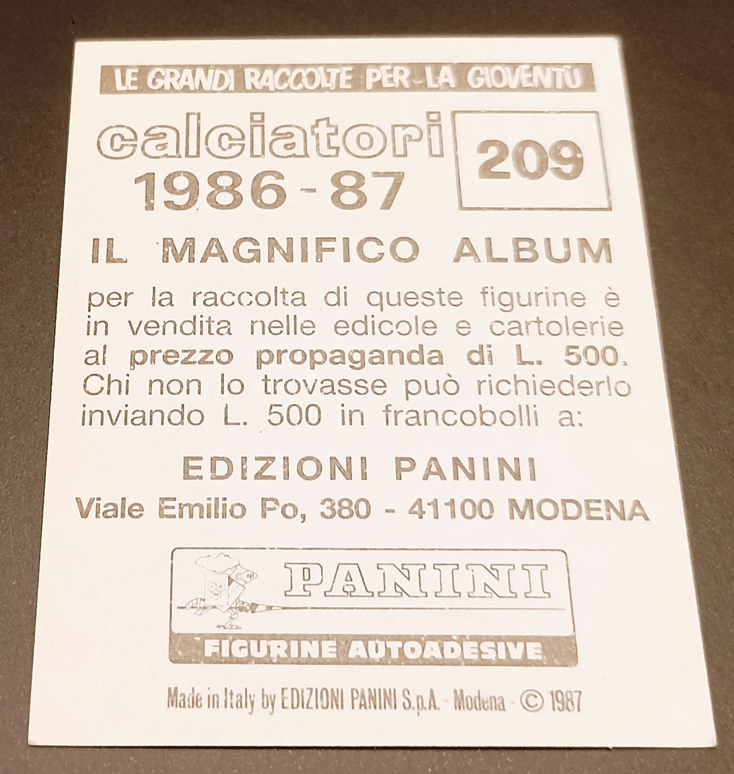 SOCCER CARD - PANINI - CALCIATORI 1986/87 n.209 - DIEGO ARMANDO MARADONA - MINT