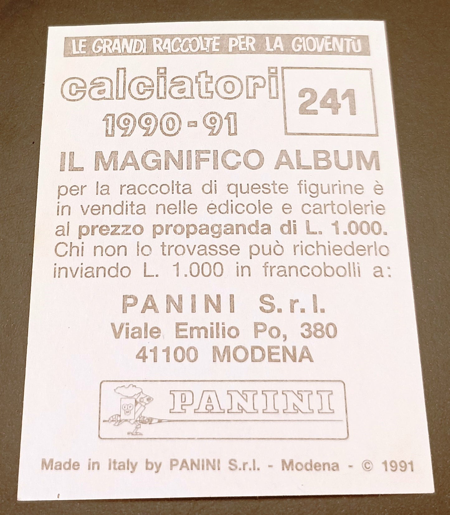 SOCCER CARD - PANINI - CALCIATORI 1990/91 n.241 - DIEGO ARMANDO MARADONA - MINT