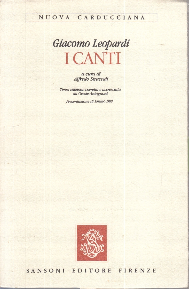 LN- I CANTI - GIACOMO LEOPARDI - SANSONI - NUOVA CARDUCCIANA --- B- ZFS154