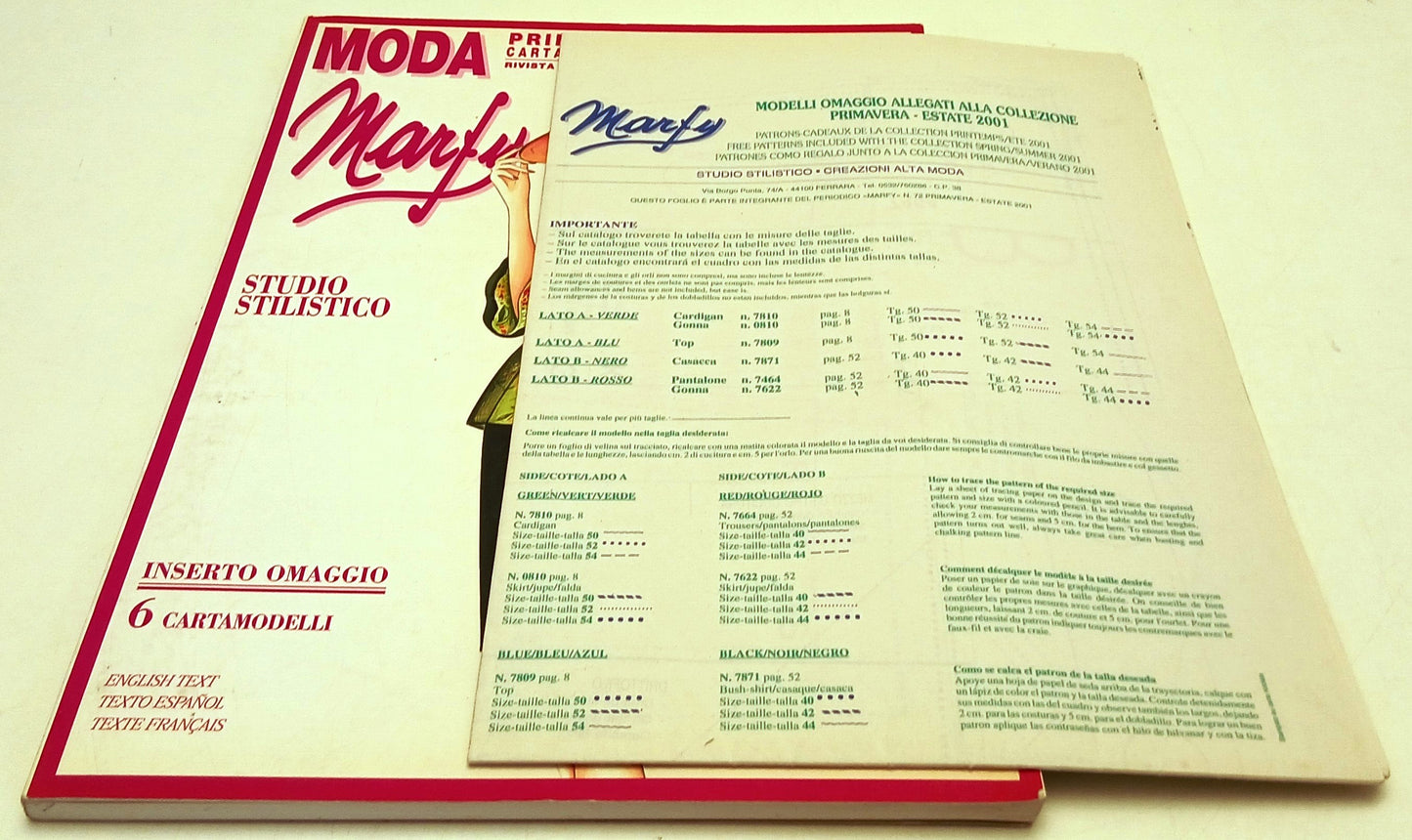 Rivista Fashion Design Marfy 72 Moda Primavera-Estate 2001 Cartamodelli - YFS825