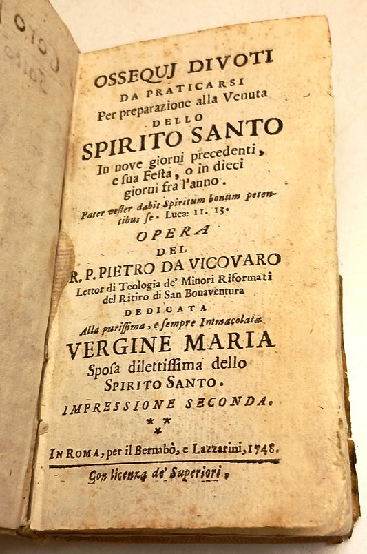 Ossequj Divoti venuta Spirito Santo - Pietro da Vicovaro - Bernabo'- 1748- XFS47