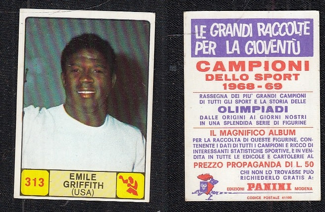 BOXING CARD - PANINI - CAMPIONI SPORT 1968/69 - EMILE GRIFFITH - 313 - M