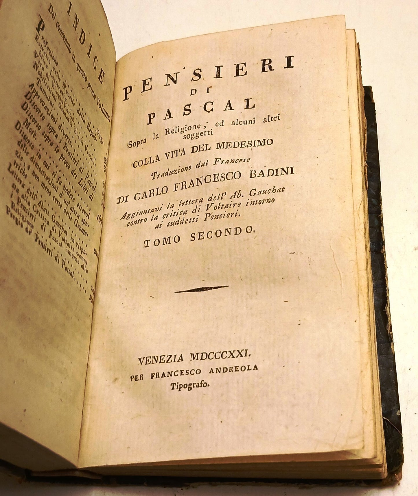 Pensieri sopra le religione Tomi I/II - Pascal- Francesco Andreola- 1821- ZFS113