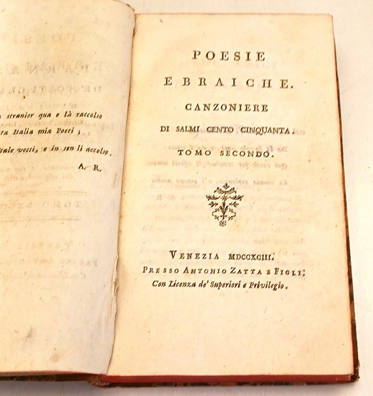 Poesie Ebraiche II Canzoniere - Antonio Zatta - 1793 - Parnaso - ZFS260