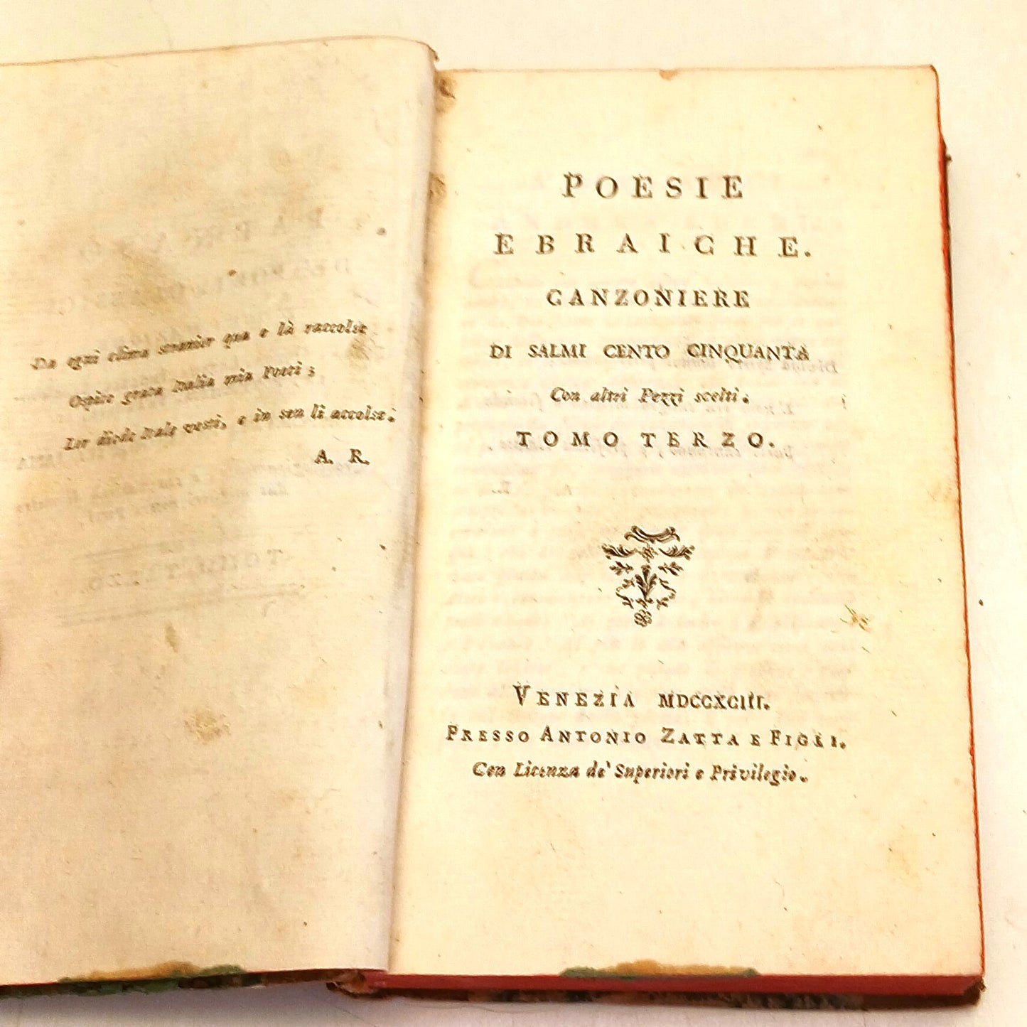 Poesie Ebraiche III Canzoniere - Antonio Zatta - 1793 - Parnaso - ZFS260