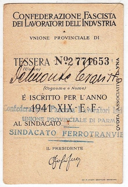 CV- CONFEDERAZIONE FASCISTA LAVORATORI DELL'INDUSTRIA TESSERA ANNO XIX - RVSz14