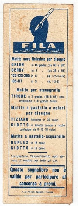 CV- SEGNALIBRO PUBBLICITARIO - FILA - FIORI D'ITALIA GERANIO - RVSz76