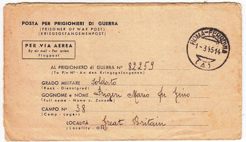 CV- LETTERA POSTA PER PRIGIONIERI DI GUERRA 1945 - RVSz92