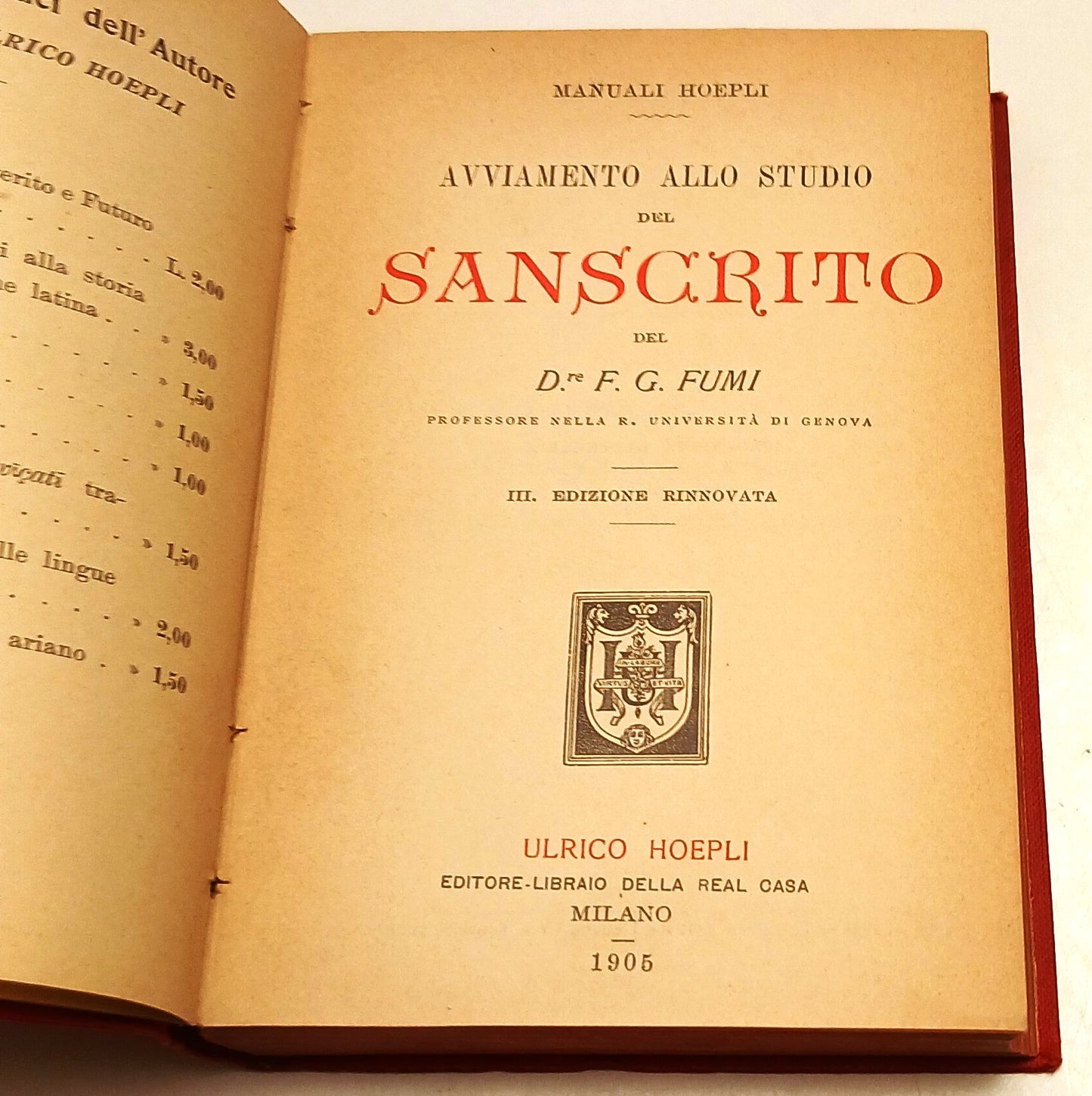 Avviamento allo studio del Sanscrito - Dott. F. G. Fumi - Hoepli Manuali