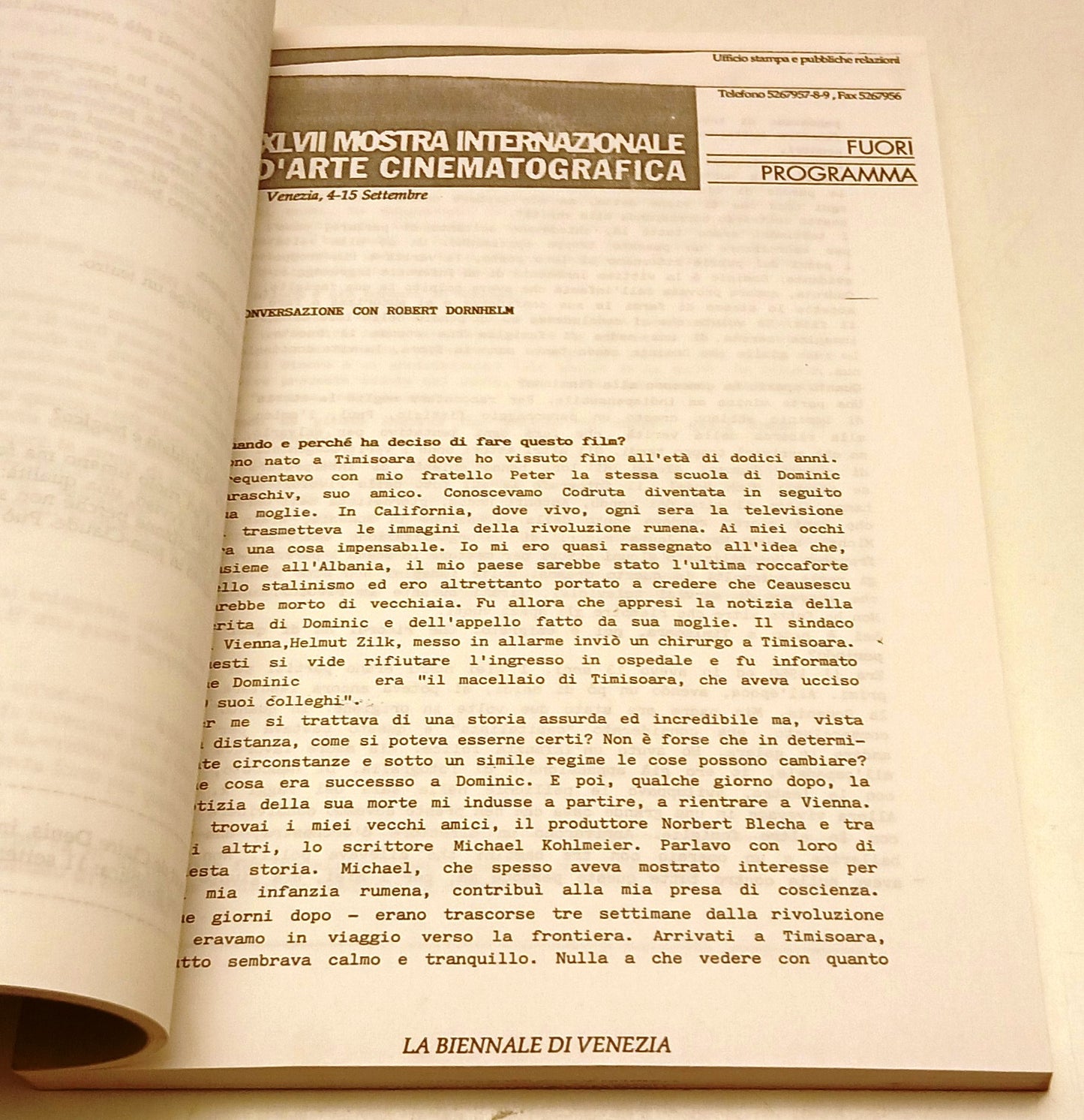 Rassegna Stampa Venezia 1990 Mostra Cinema - La biennale di Venezia - YFS763