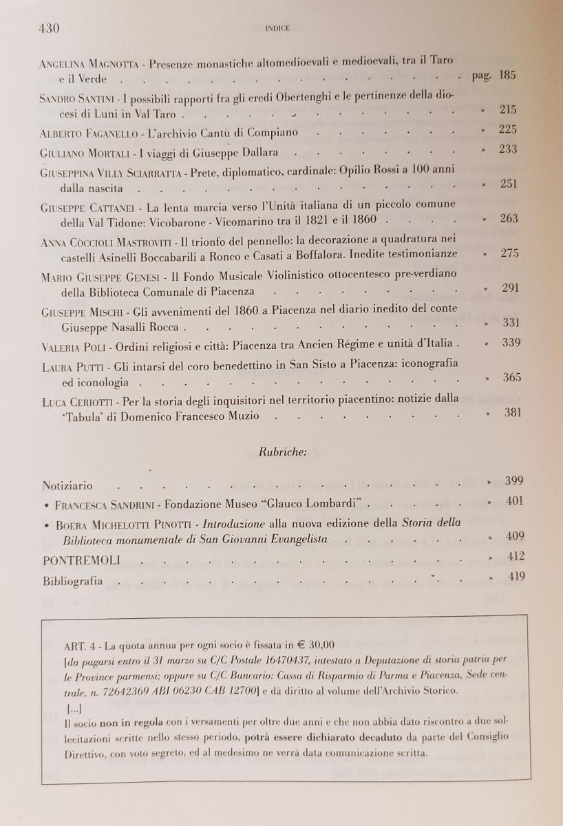 LS- ARCHIVIO STORICO PER LE PROVINCE PARMENSI IV SERIE VOLUME LXII 2010 - XFS155