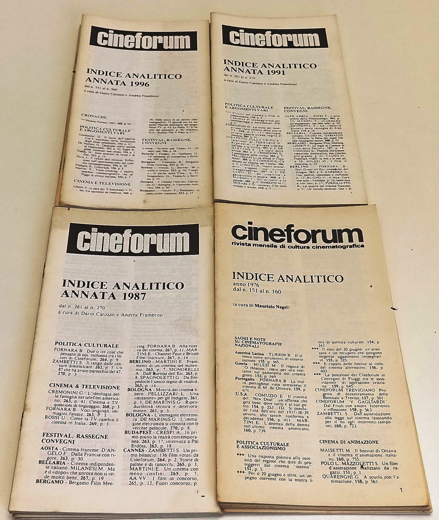 LW- CINEFORUM RIVISTA CINEMA INDICE ANALITICO 21 FASCICOLI 1976/1999 - ZFS192