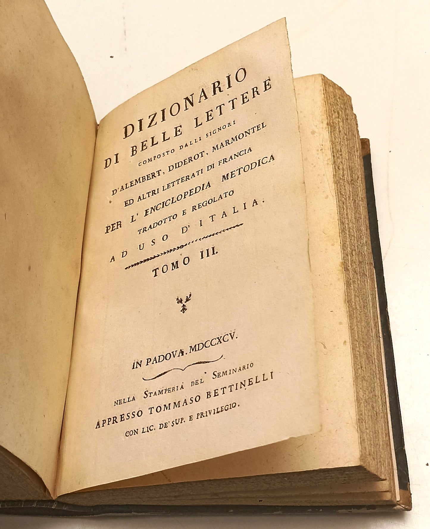 LH- DIZIONARIO DI BELLE LETTERE 3 TOMI VOLUME RILEGATO- BETTINELLI- 1795- XFS133