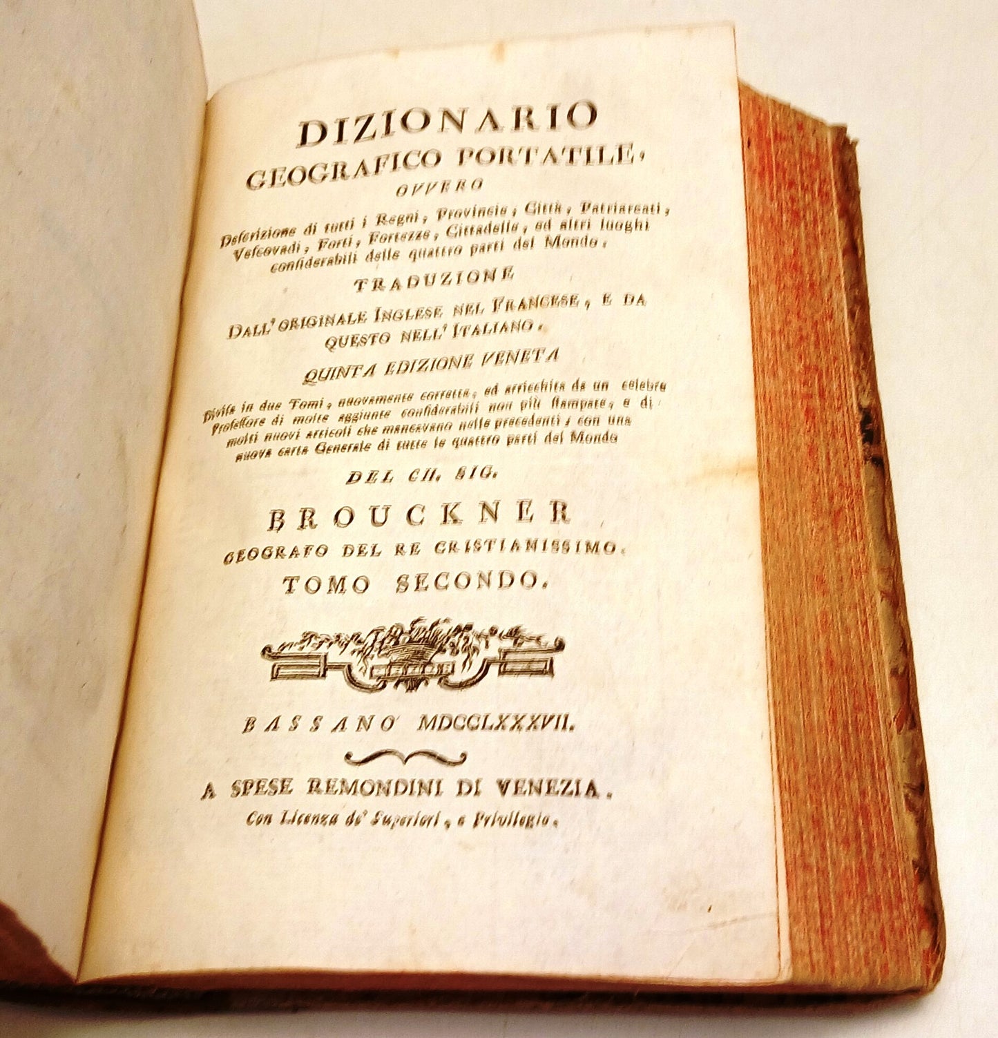LH- DIZIONARIO GEOGRAFICO PORTATILE 1/2 - BROUCKNER- REMONDINI--- 1787- C- ZFS73