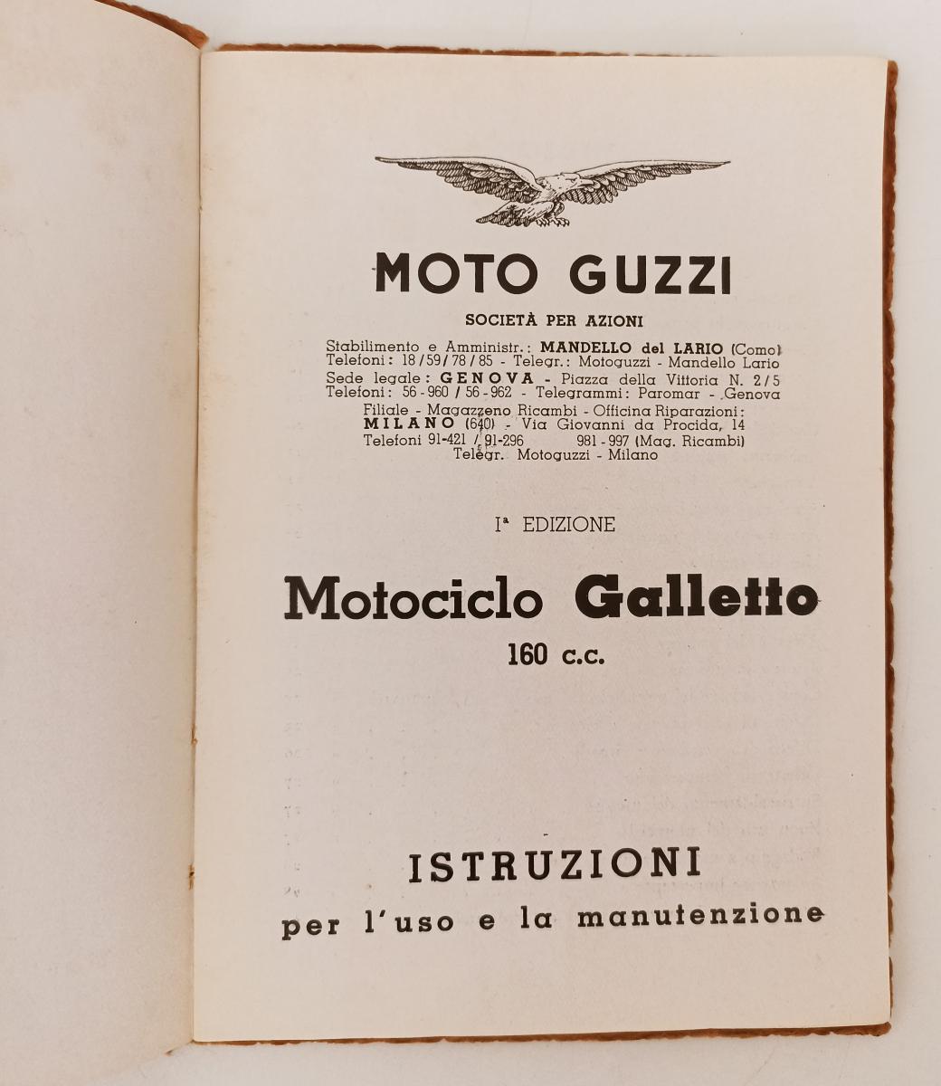 LZ- MOTO GUZZI MOTOCICLO GALLETTO ISTRUZIONI USO-- PIRELLI SHELL--- 1950- B-XDS7