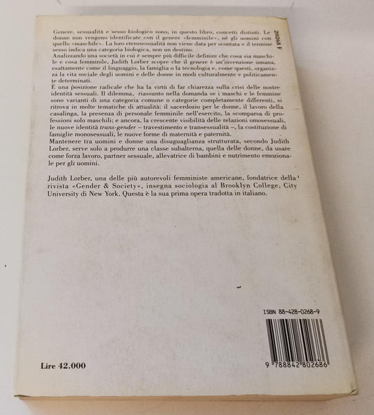 LZ- L'INVENZIONE DEI SESSI SEX AND GENDER- LORBER- SAGGIATORE--- 1995- B- XFS142