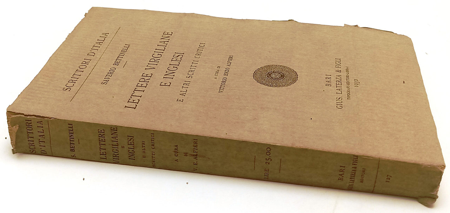 LN- LETTERE VIRGILIANE E INGLESI- BETTINELLI- LATERZA- SCRITTORI-- 1930- B-XFS134
