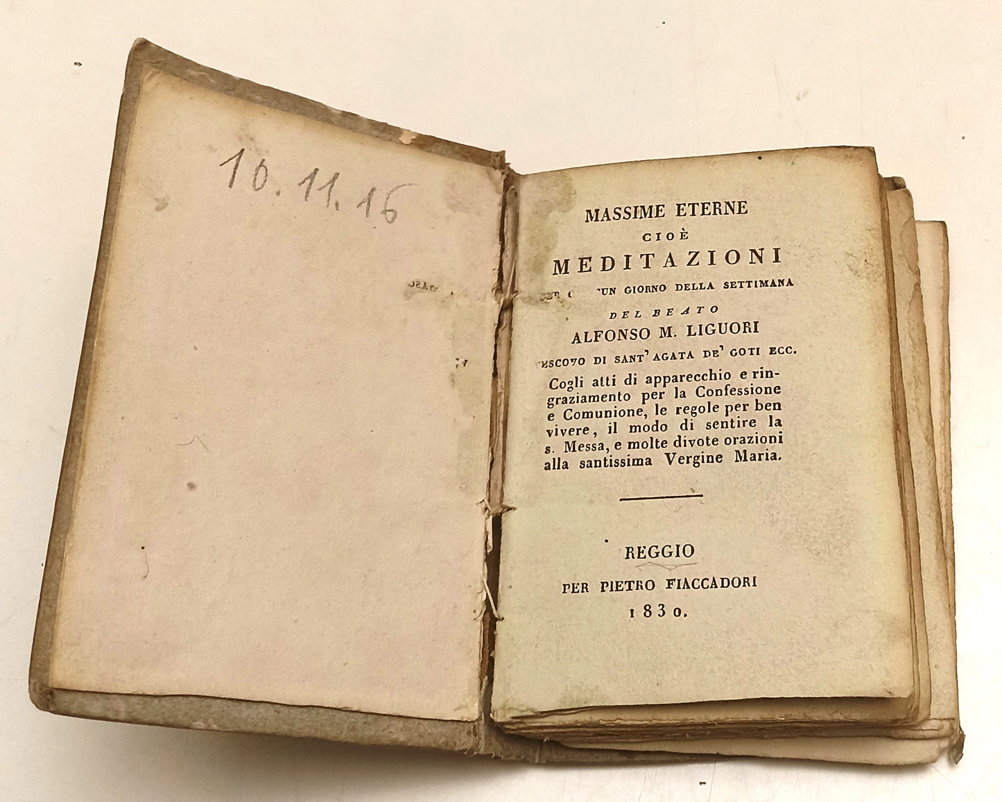 LH- MASSIME ETERNE MEDITAZIONI - ALFONSO LIGUORI - FIACCADORI--- 1830- C- ZFS150