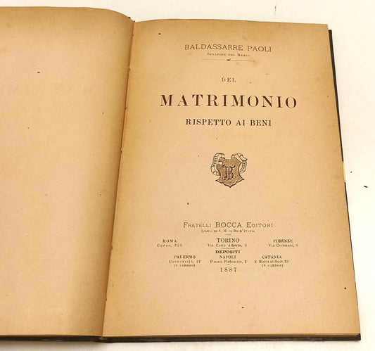 LH- DEL MATRIMONIO RISPETTO AI BENI - PAOLI - FRATELLI BOCCA --- 1887- C- XFS152