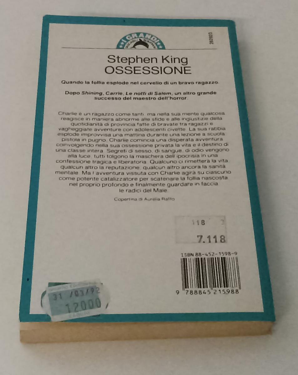 LG- OSSESSIONE 1° EDIZIONE - STEPHEN KING - BOMPIANI --- 1990 - B - XDS127