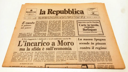 LR- QUOTIDIANO LA REPUBBLICA MERCOLEDI' 14 GENNAIO 1976 MORO BERLINGUER- RVSa337