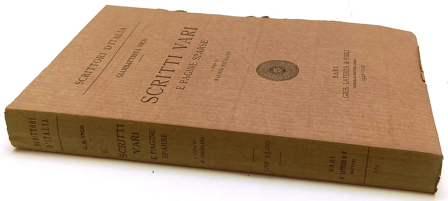 SCRITTI VARI- GIAMBATTISTA VICO- LATERZA- SCRITTORI D'ITALIA- 1940- B-XFS208