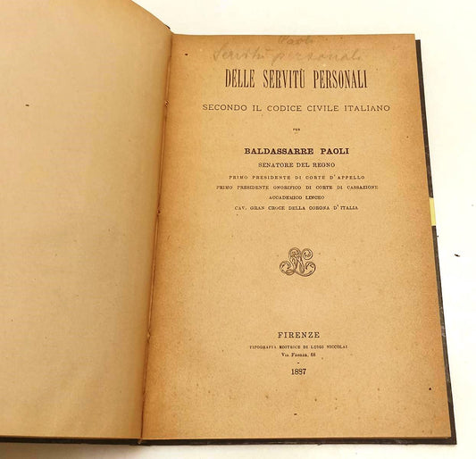 LH- SERVITU' PERSONALI - BALDASSARRE PAOLI - LUIGI NICCOLAI --- 1887 - C- XFS152