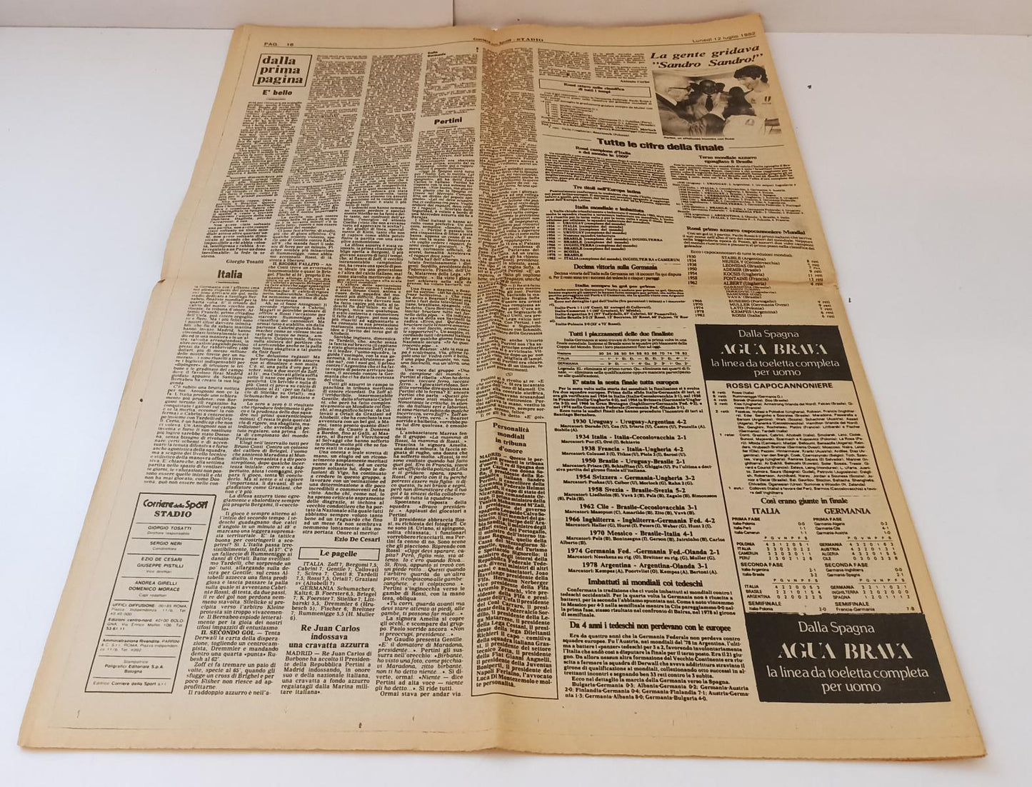 LC- CORRIERE DELLO SPORT LUNEDI' 12 LUGLIO 1982 ITALIA CAMPIONE MONDO - RVSa237