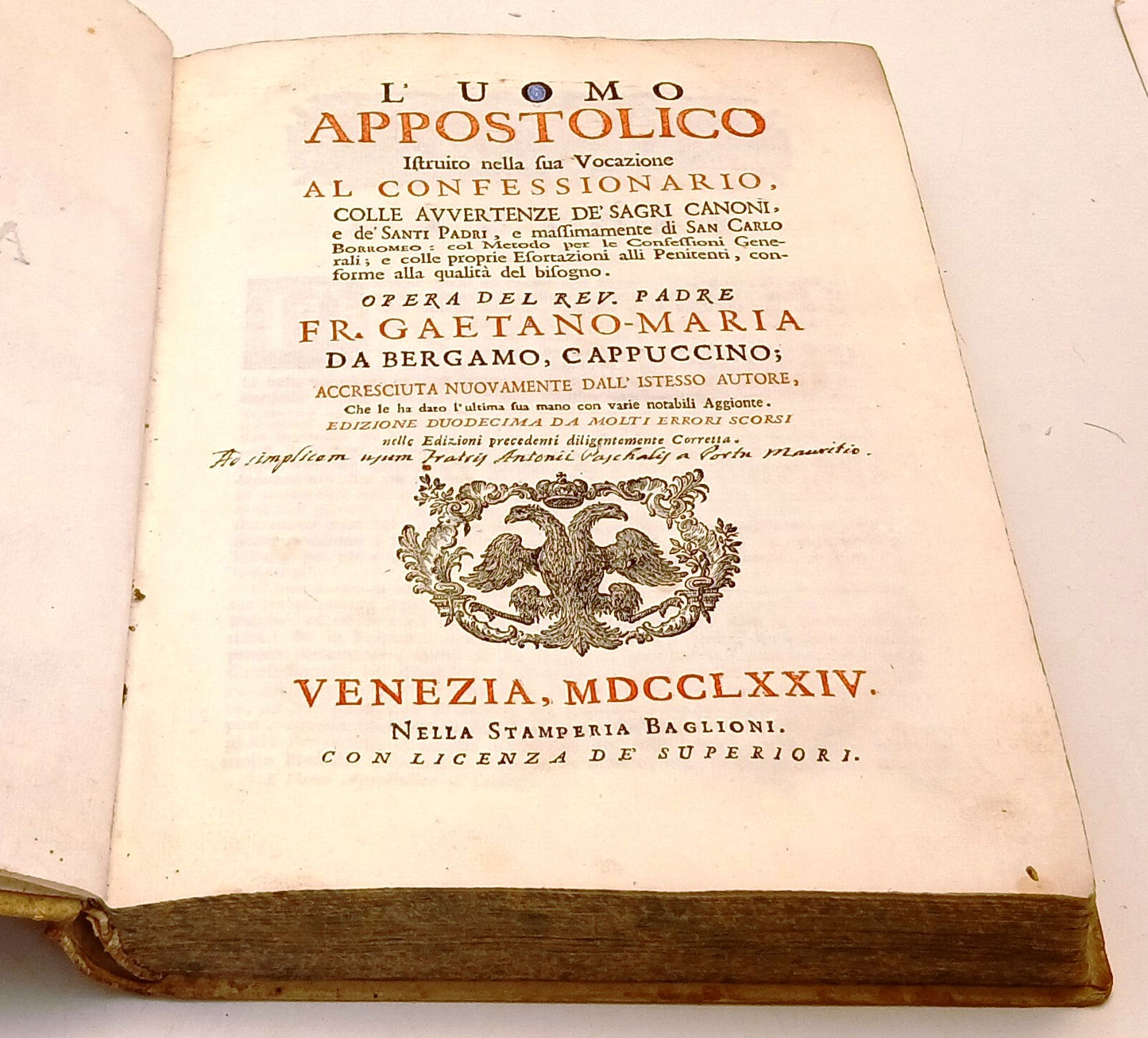 LH- L'UOMO APOSTOLICO AL CONFESSINARIO - GAETANO MARIA- BAGLIONI- 1774- C- ZFS73