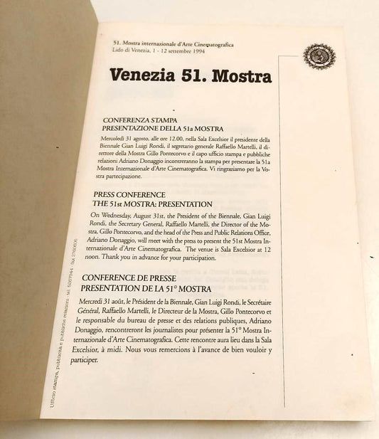 LT- 51a MOSTRA D'ARTE CINEMATOGRAFICA VENEZIA 1994 RASSEGNA STAMPA - B - YFS508