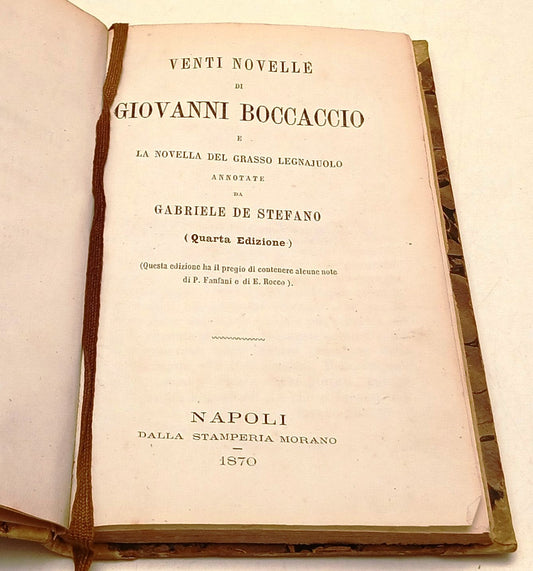 LH- VENTI NOVELLE- GIOVANNI BOCCACCIO- MORANO- BIBLIOTECA SCOLASTICA- 1870-ZFS73
