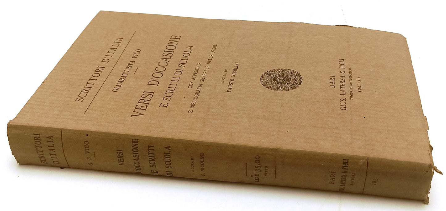 VERSI D'OCCASIONE E SCRITTI DI SCUOLA- VICO - LATERZA --- 1941 - B- XFS124