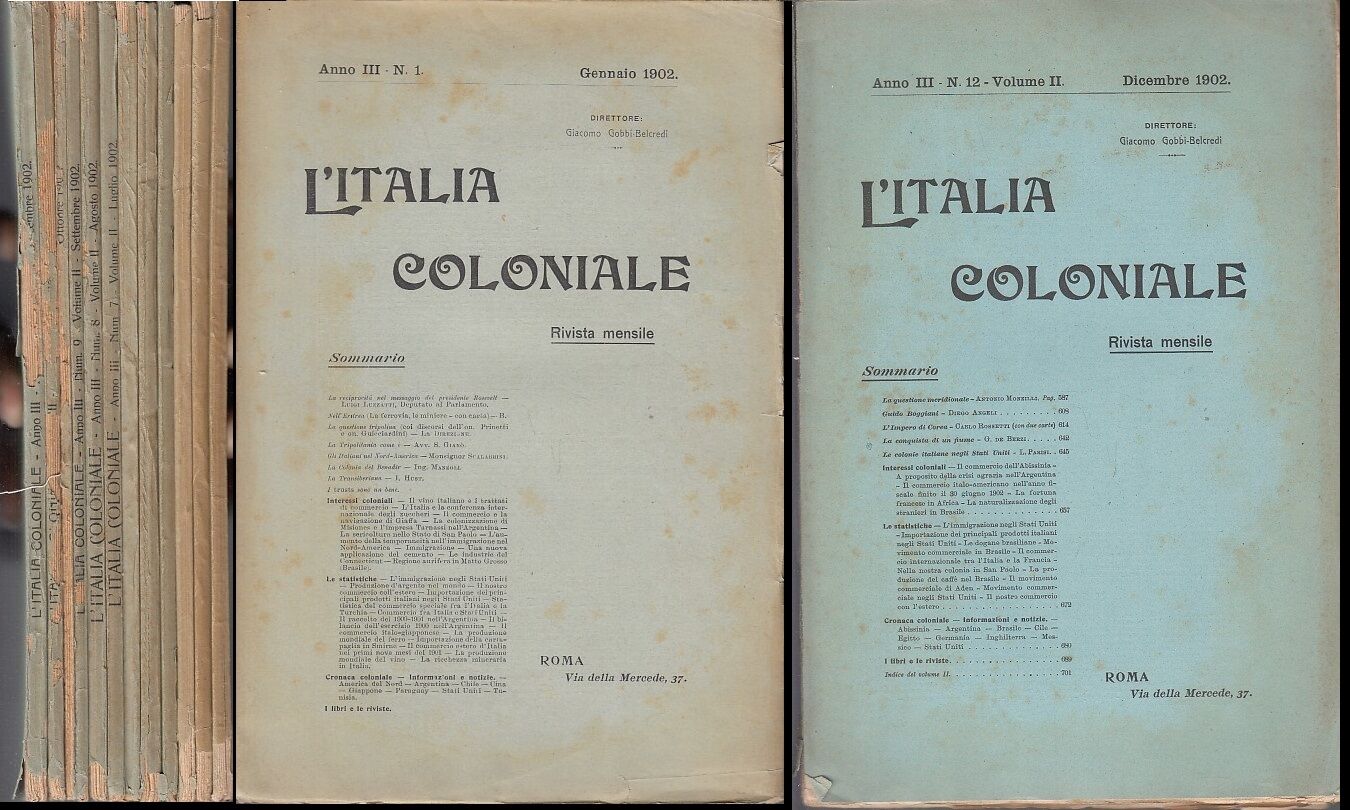 LR- RIVISTA MENSILE L'ITALIA COLONIALE ANNATA COMPLETA 1/12 --- 1902 - B- YFS323