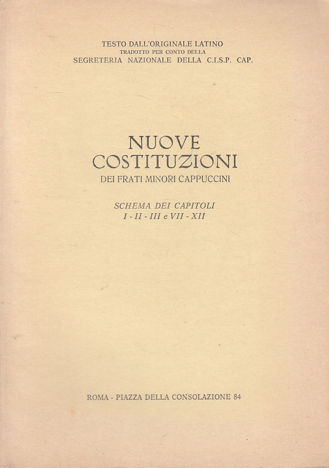LD- SCHEMA CAPITOLI I II III VII XII CAPPUCCINI -- ROMA --- 1973 - B - YFS625