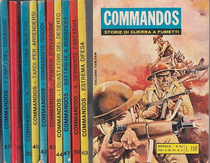 FZ- LOTTO COMMANDOS STORIE DI GUERRA FUMETTI 10 NUMERI -- BIANCONI- 1970- B- SBX