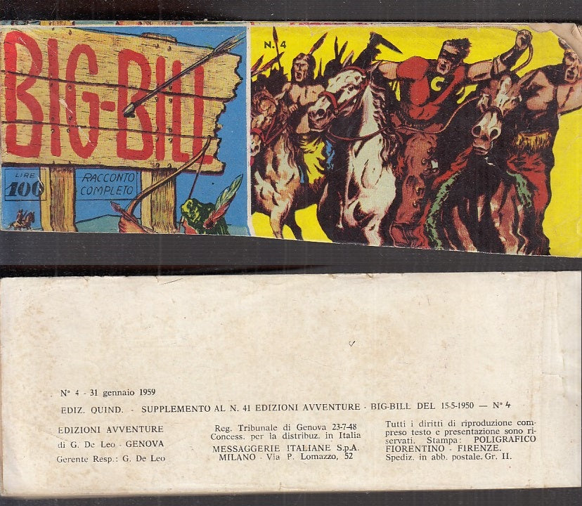 FT- STRISCIA RACCOLTINA BIG-BILL N.4 -- EDIZIONI AVVENTURE - 1959 - B - TCX
