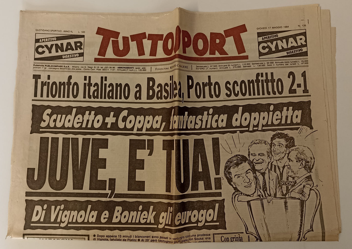 LC- QUOTIDIANO GAZZETTA DELLO SPORT JUVENTUS COPPA DELLE COPPE----- 1984- S- YFS