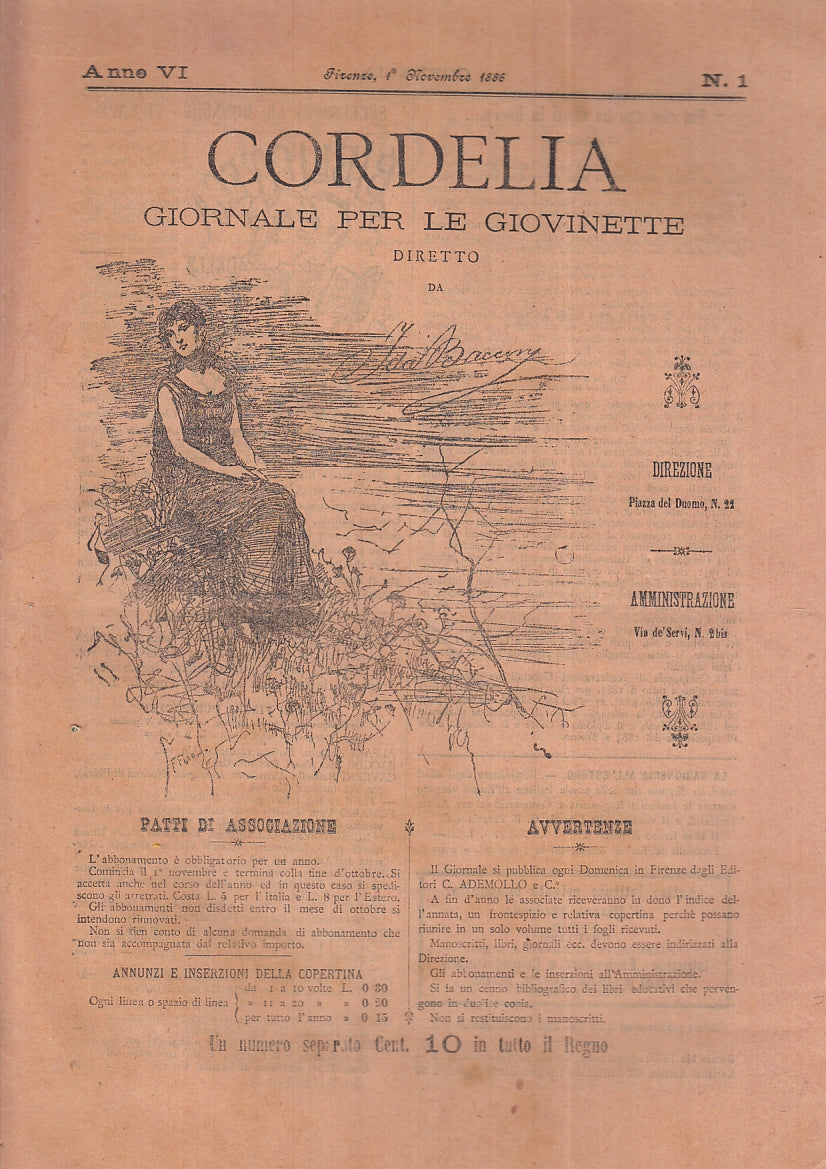 LR- CORDELIA GIORNALE PER GIOVINETTE ANNO V 1885/1886-- ADEMOLLO--- 1885- S- YFS