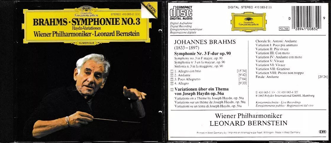 MCD- CD BRAHMS SYMPHONIE 3  BERNSTEIN WIENER PHILHARMONIKER GRAMMOPHON - ZCD12