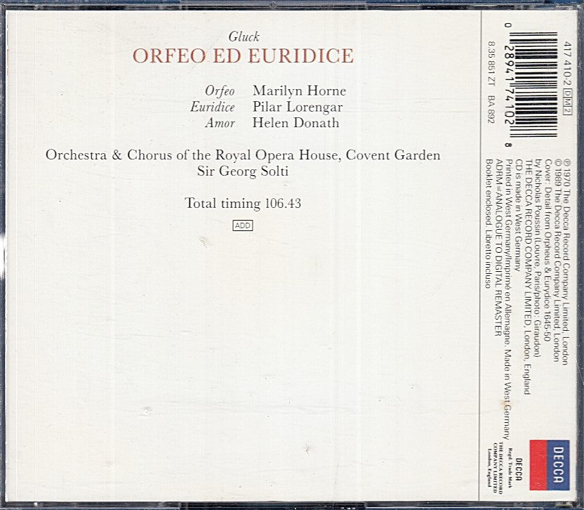 MCD- CD GLUCK ORFEO ED EURIDICE SIR GEORG SOLTI DECCA 2CD - ZCD9